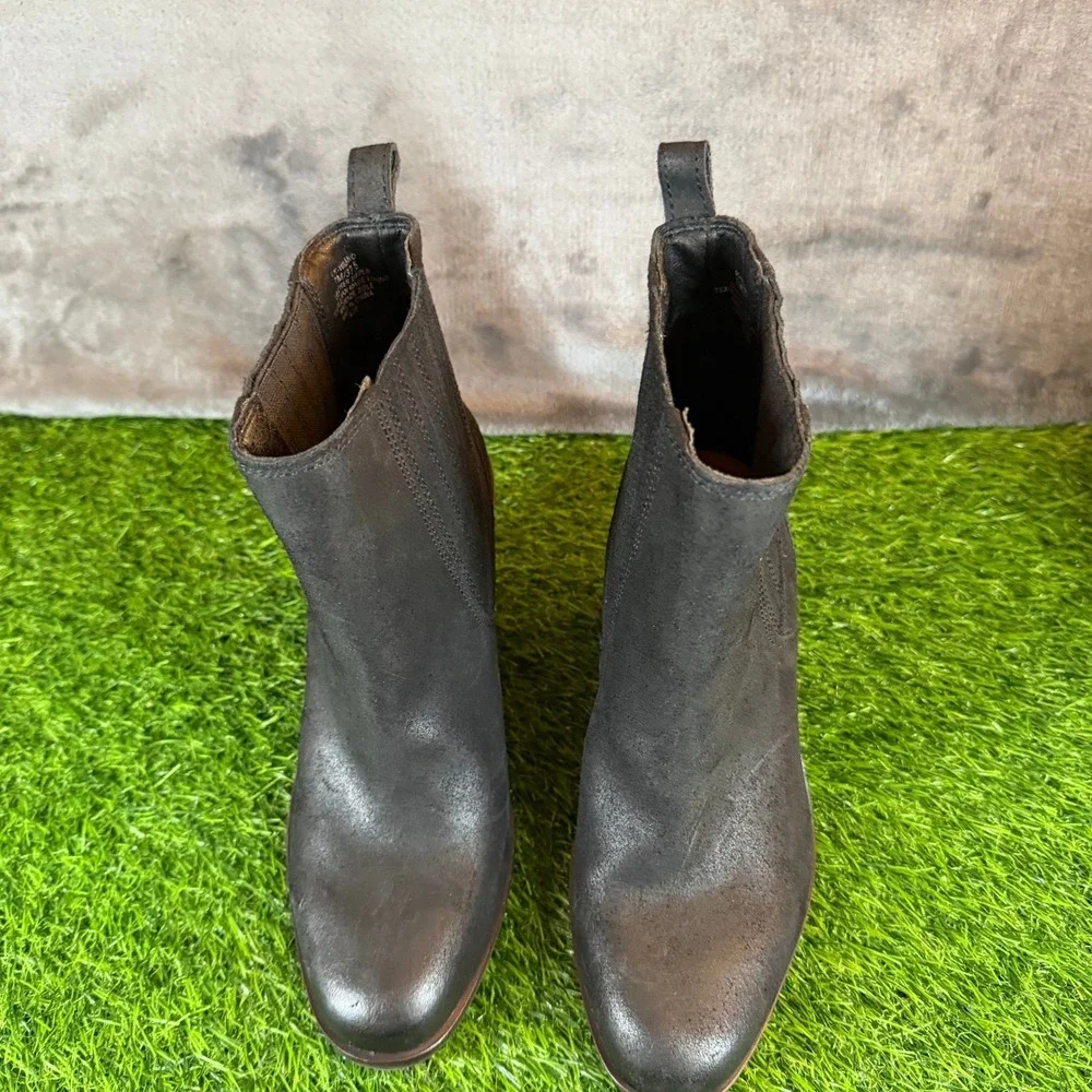 Lucky Brand Wilano Wedge Booties Womens Size 7 Black Leather Elastic Gore